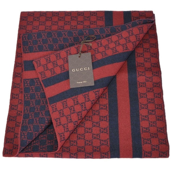 ♥️SOLD♥️Gucci Unisex Burgundy Blue Wool WebStripe - Picture 4 of 7